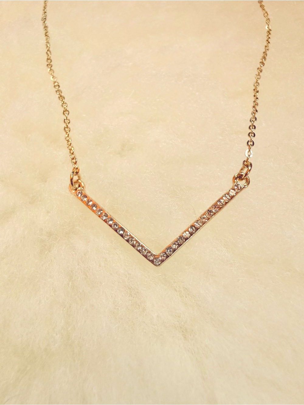 Dainty Gold Tone Pave V-Shape Crystal Pendant Necklace - Women Jewelry